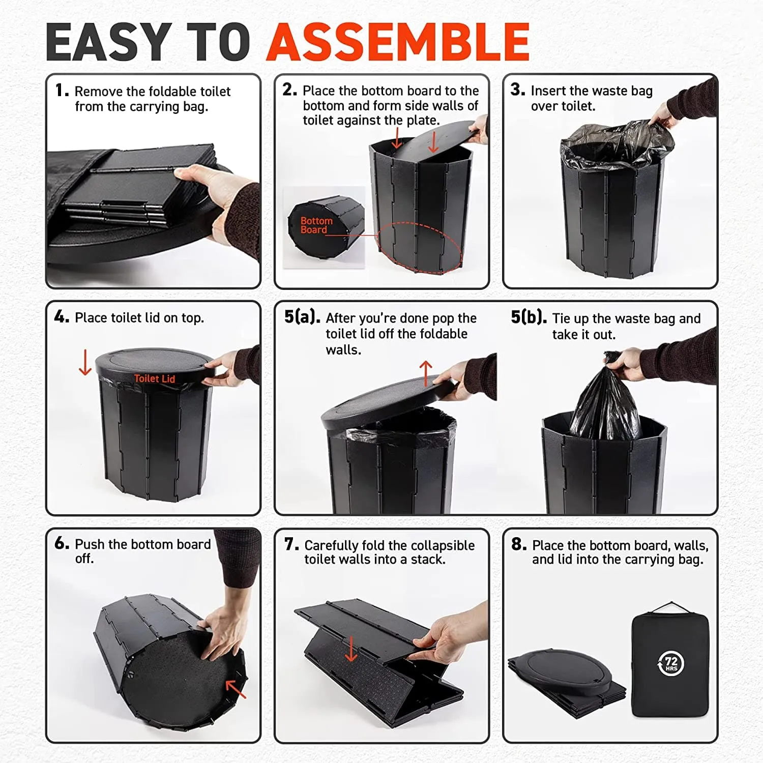 72HRS Collapsible Portable Toilet With Bucket (Including 30 Toilet Bags and 30 Toilet Powder)