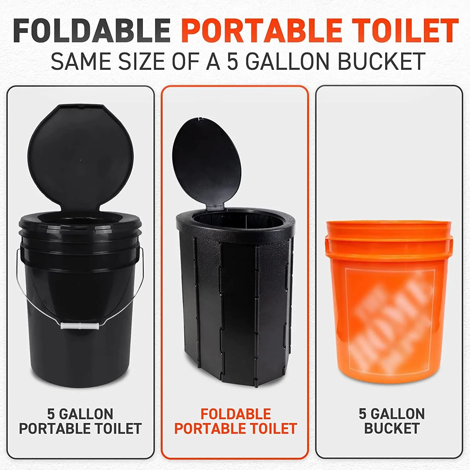 72HRS Collapsible Portable Toilet With Bucket (Including 30 Toilet Bags and 30 Toilet Powder)