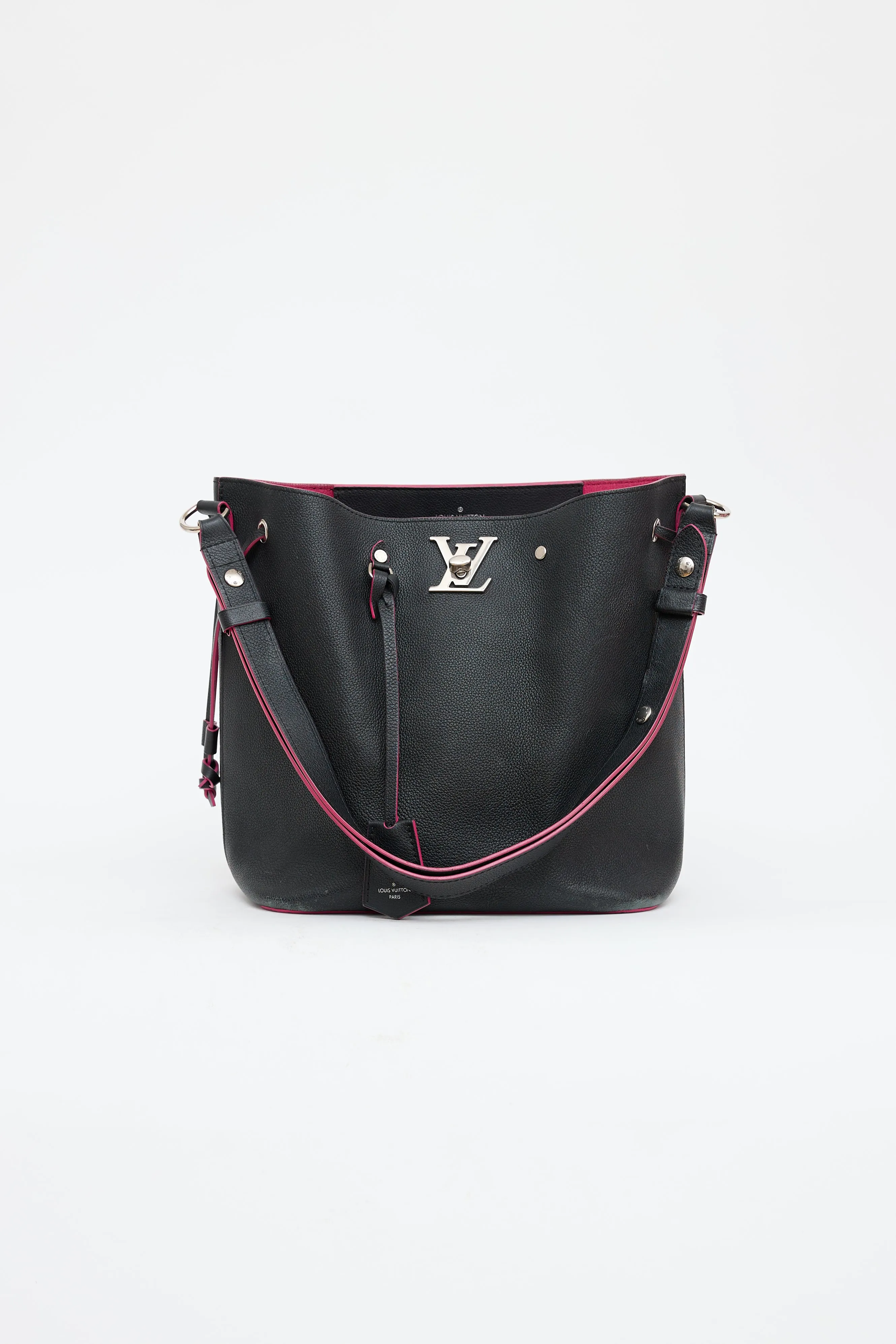 Black & Pink Leather Lockme Bucket Bag