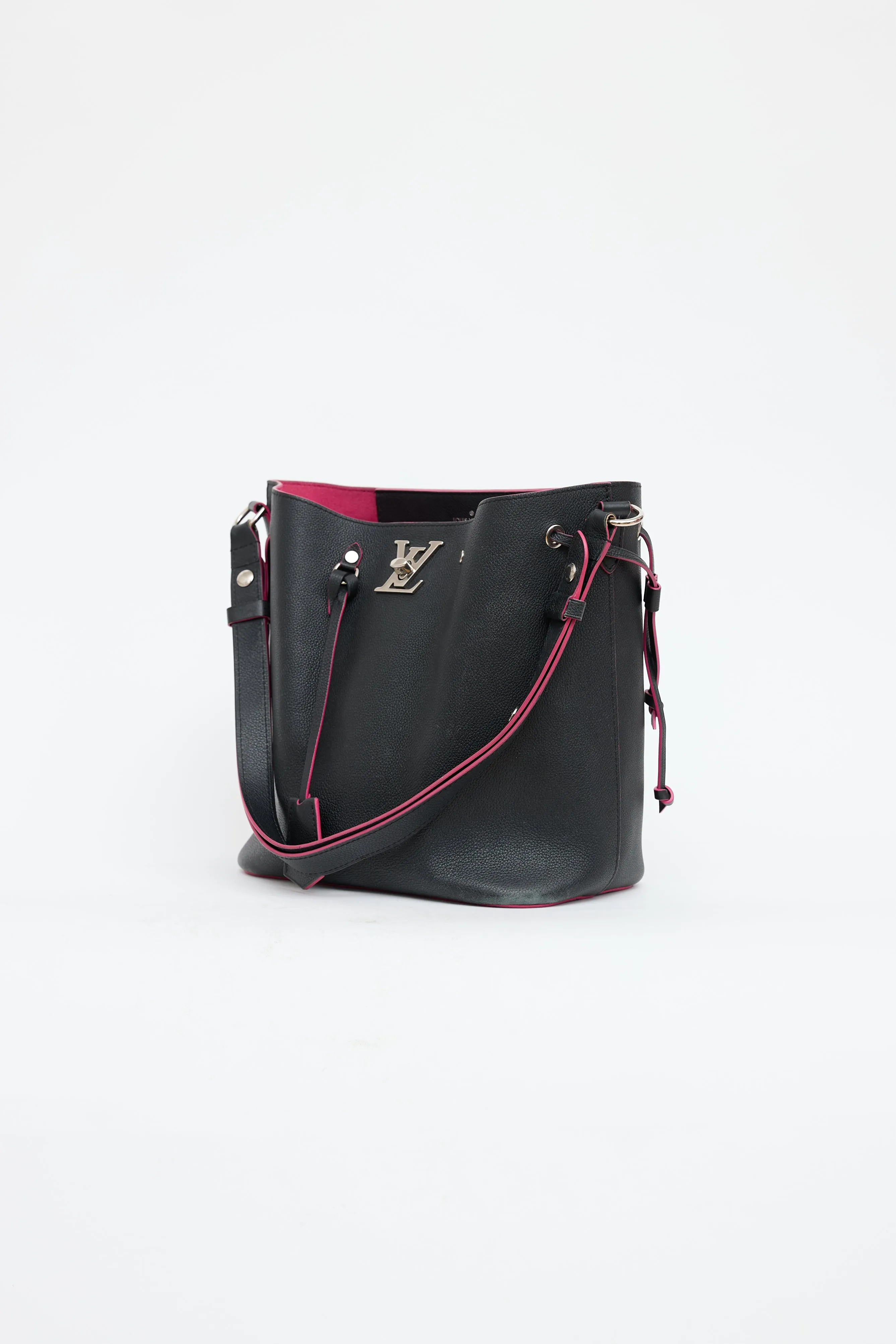 Black & Pink Leather Lockme Bucket Bag