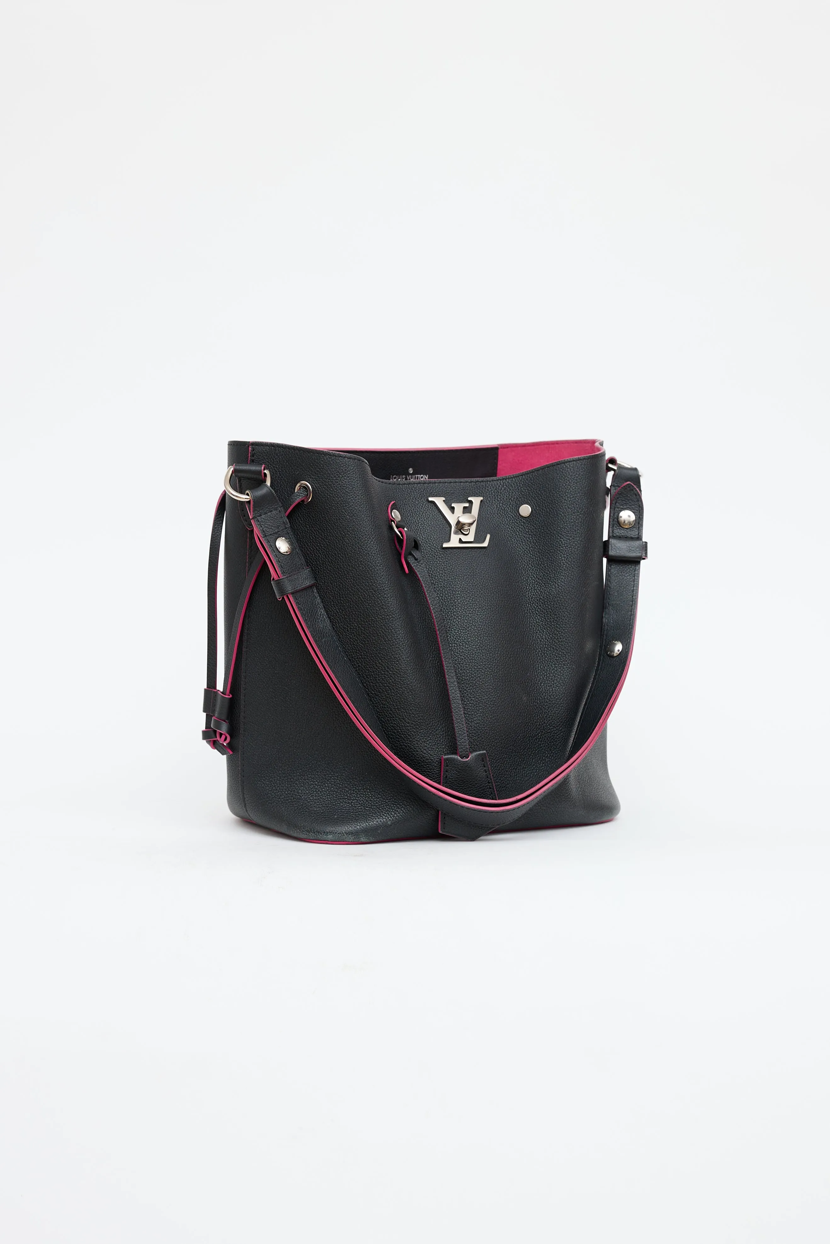 Black & Pink Leather Lockme Bucket Bag