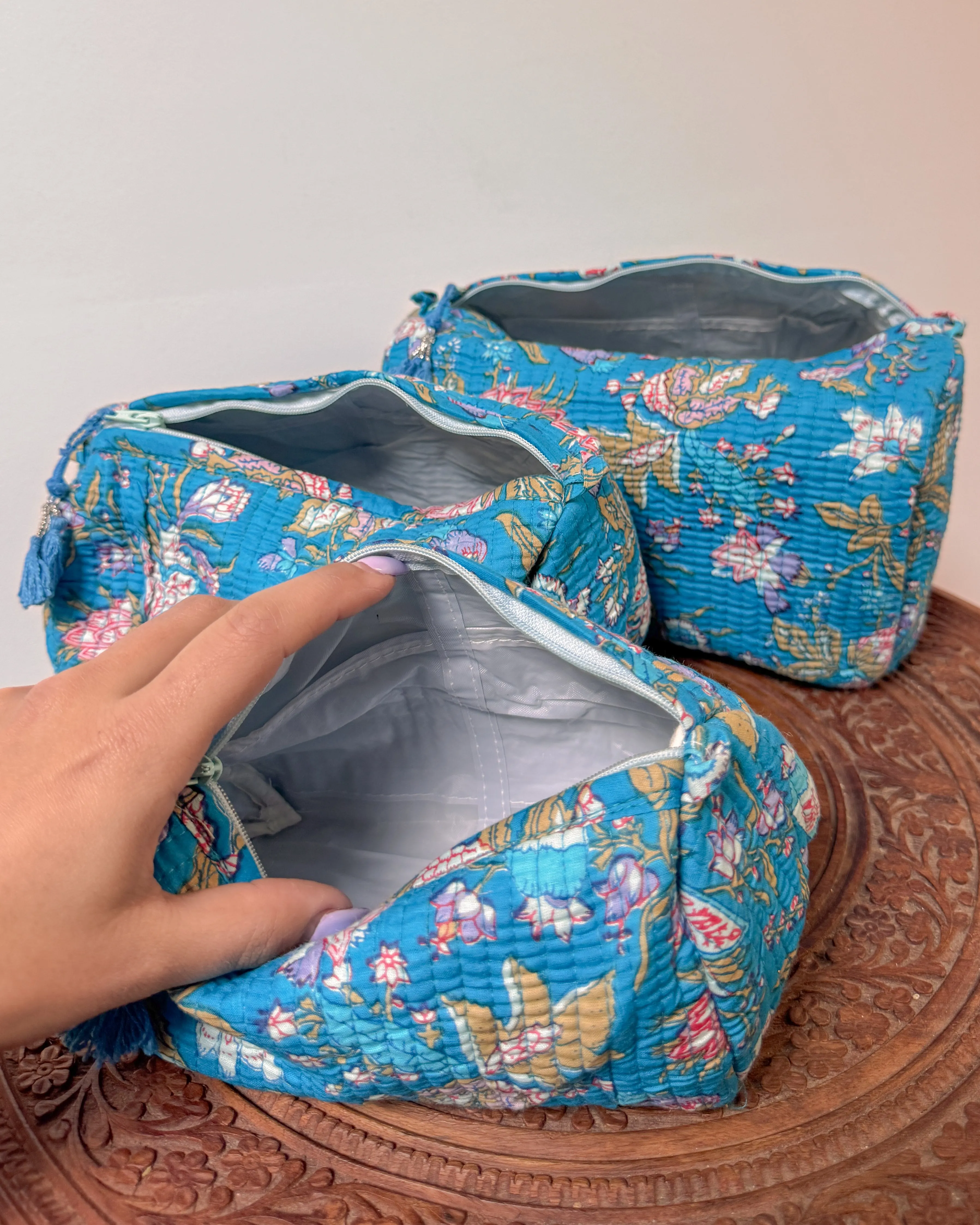 Blue flower l Handmade Quilted Cotton Bag
