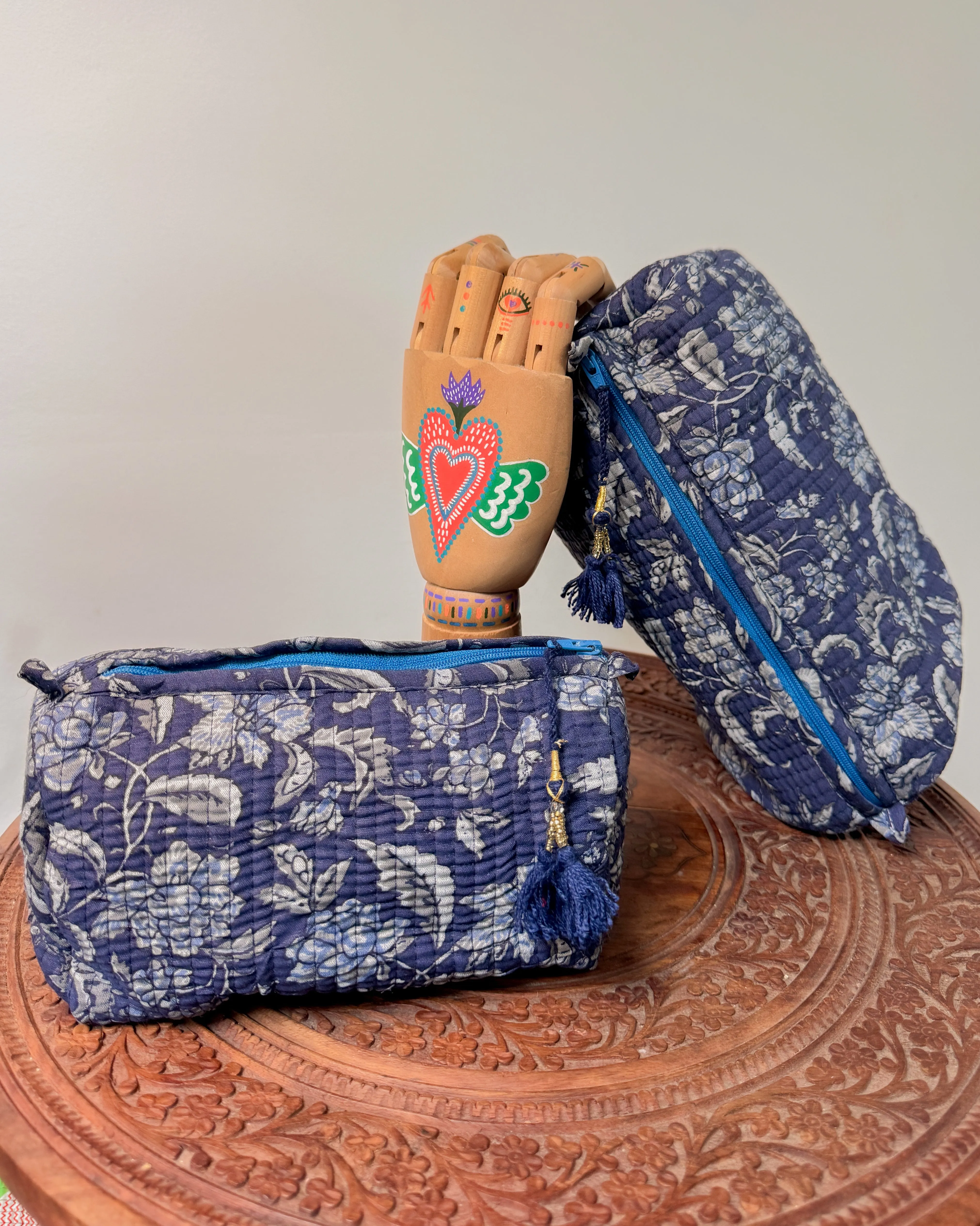 Blue flowers l Handmade Quilted Cotton Bag