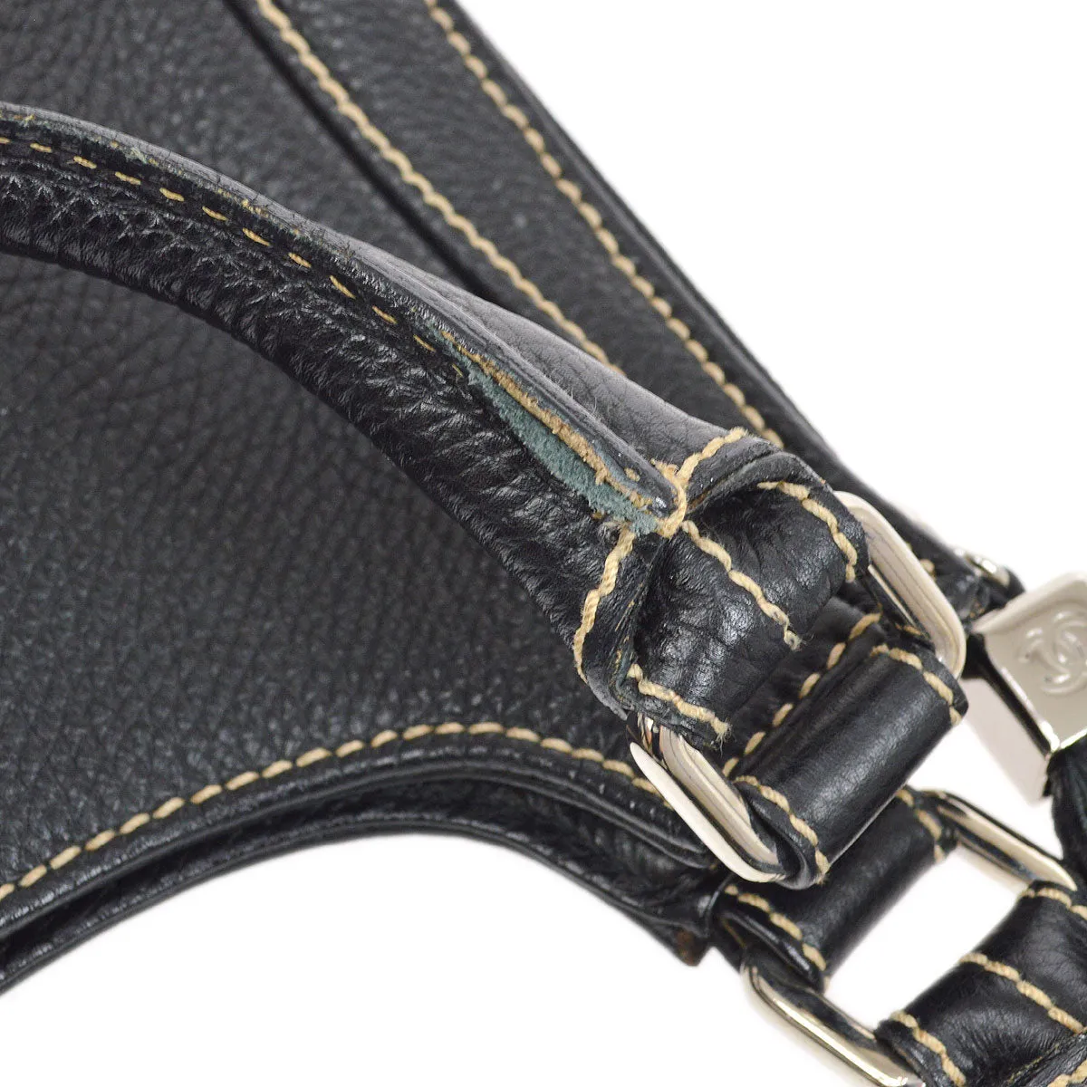 CHANEL 2003-2004 Black Caviar Embossed Logo Hobo Bag