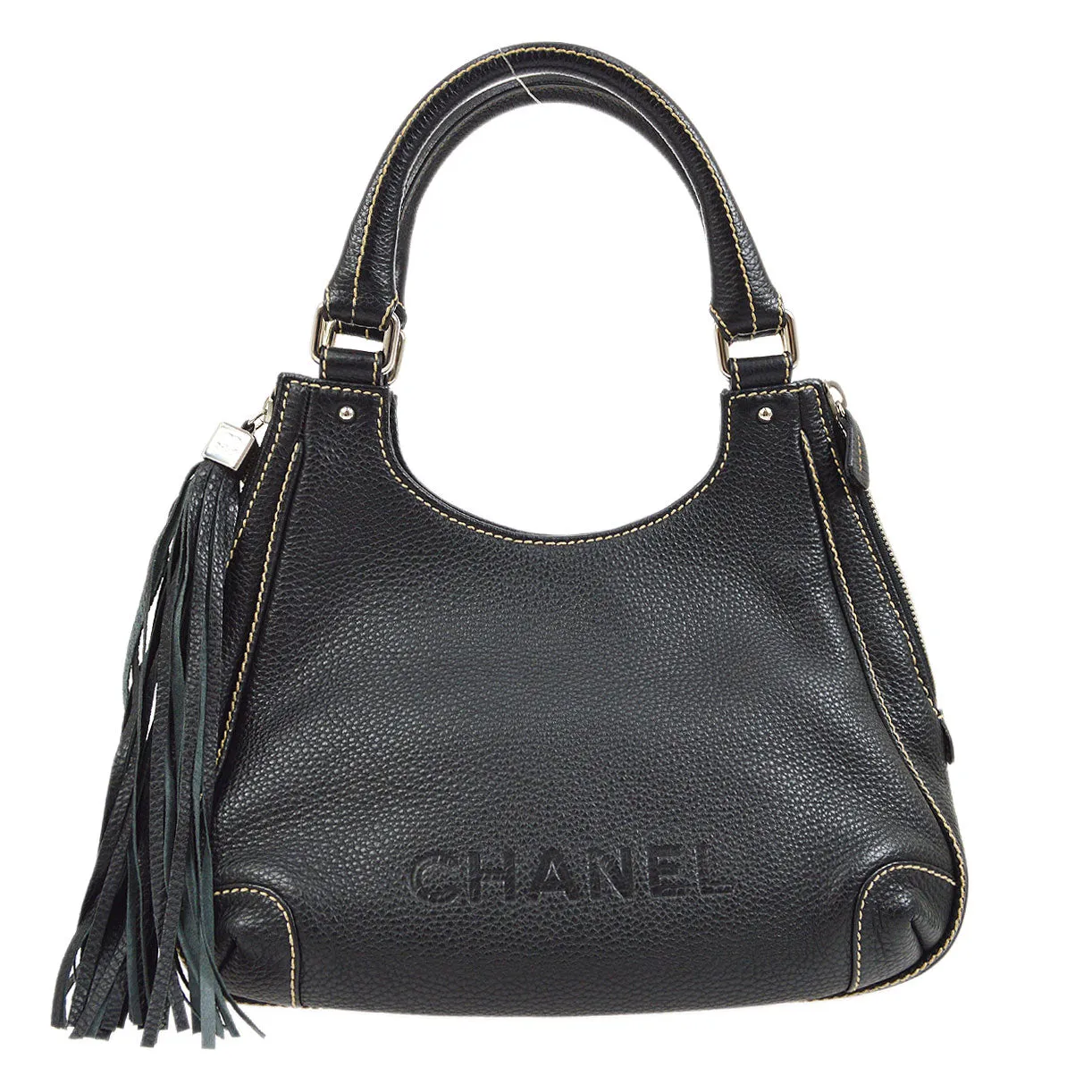 CHANEL 2003-2004 Black Caviar Embossed Logo Hobo Bag