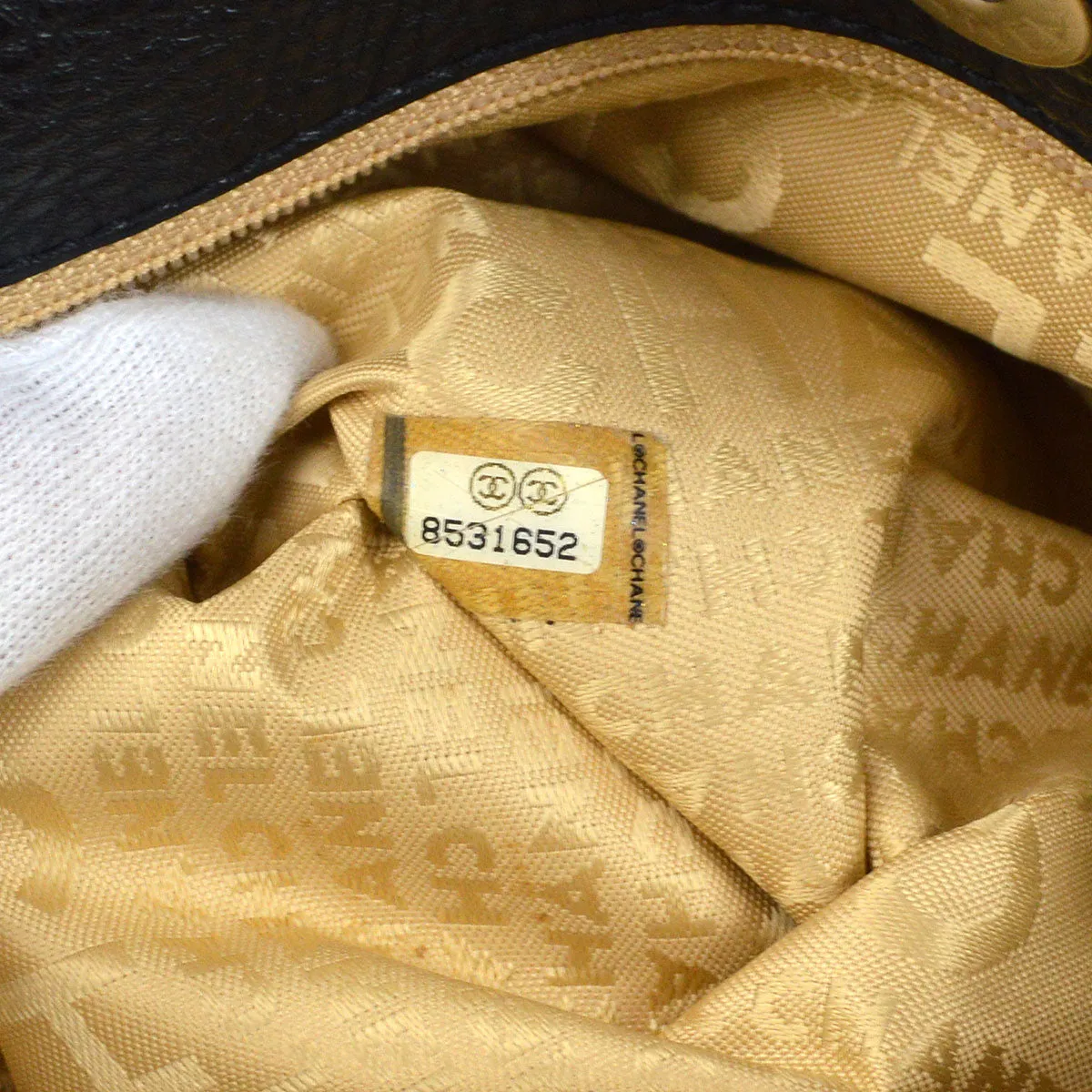 CHANEL 2003-2004 Black Caviar Embossed Logo Hobo Bag