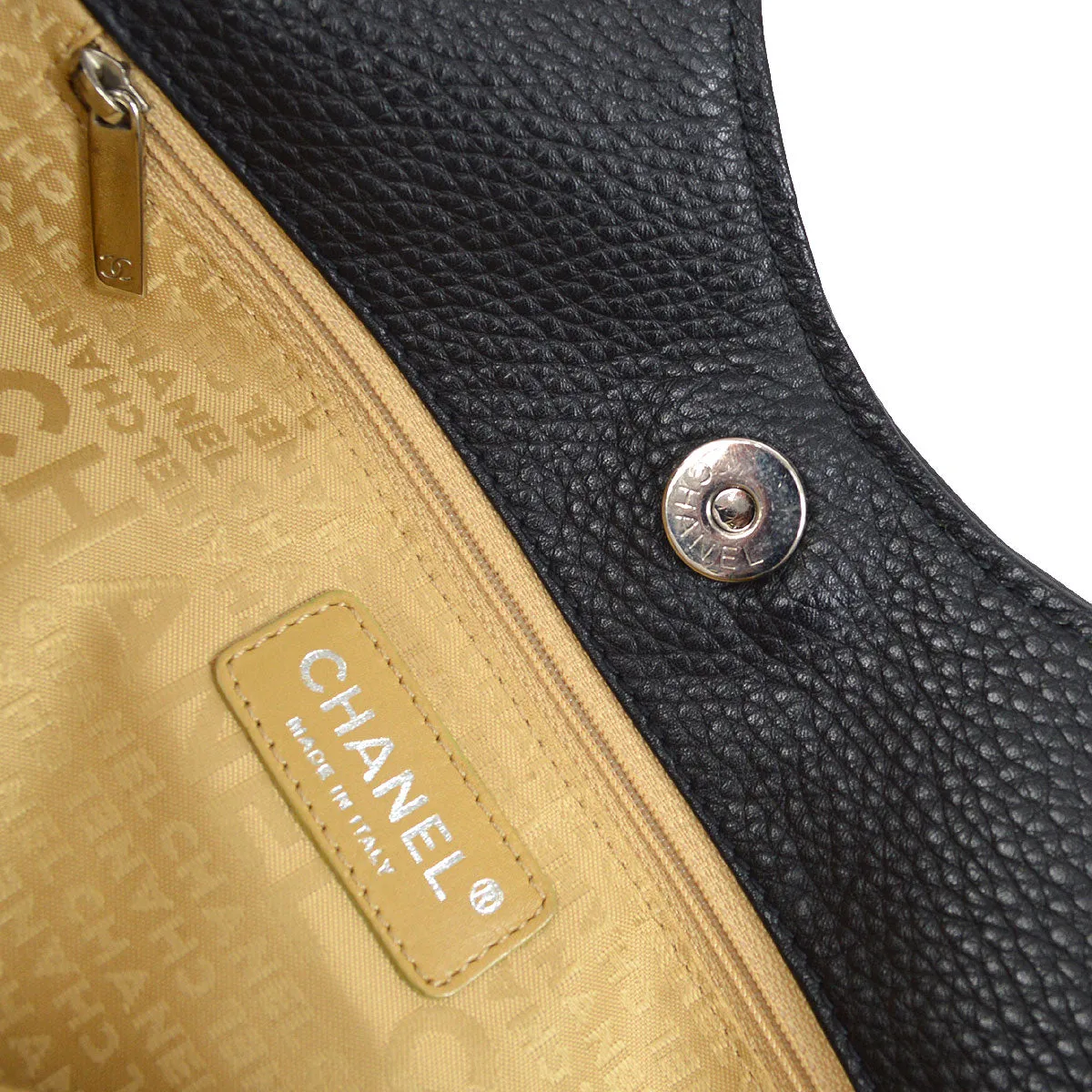CHANEL 2003-2004 Black Caviar Embossed Logo Hobo Bag