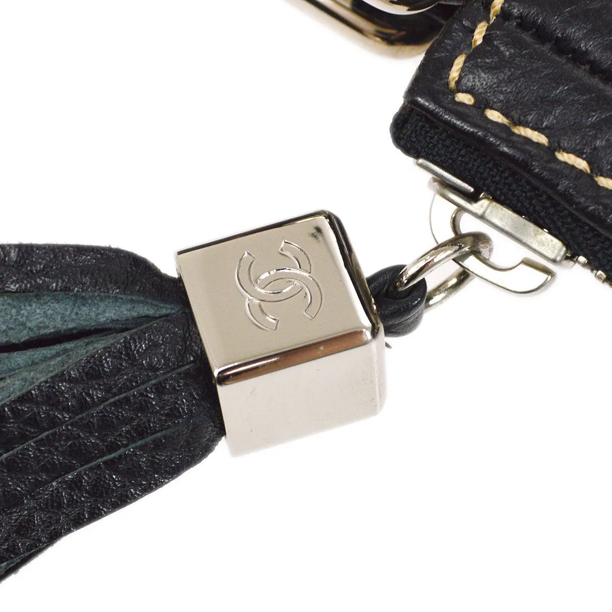 CHANEL 2003-2004 Black Caviar Embossed Logo Hobo Bag