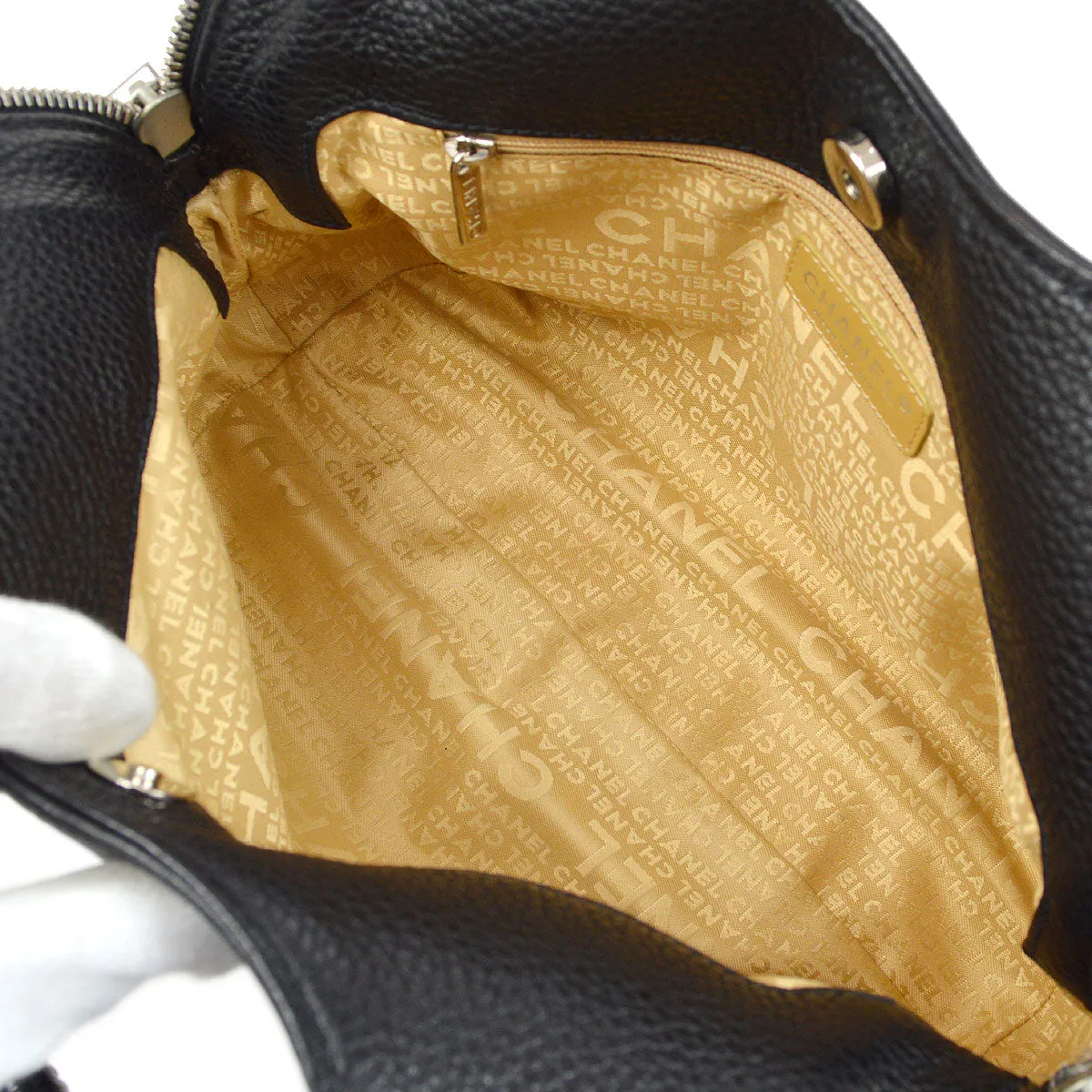 CHANEL 2003-2004 Black Caviar Embossed Logo Hobo Bag