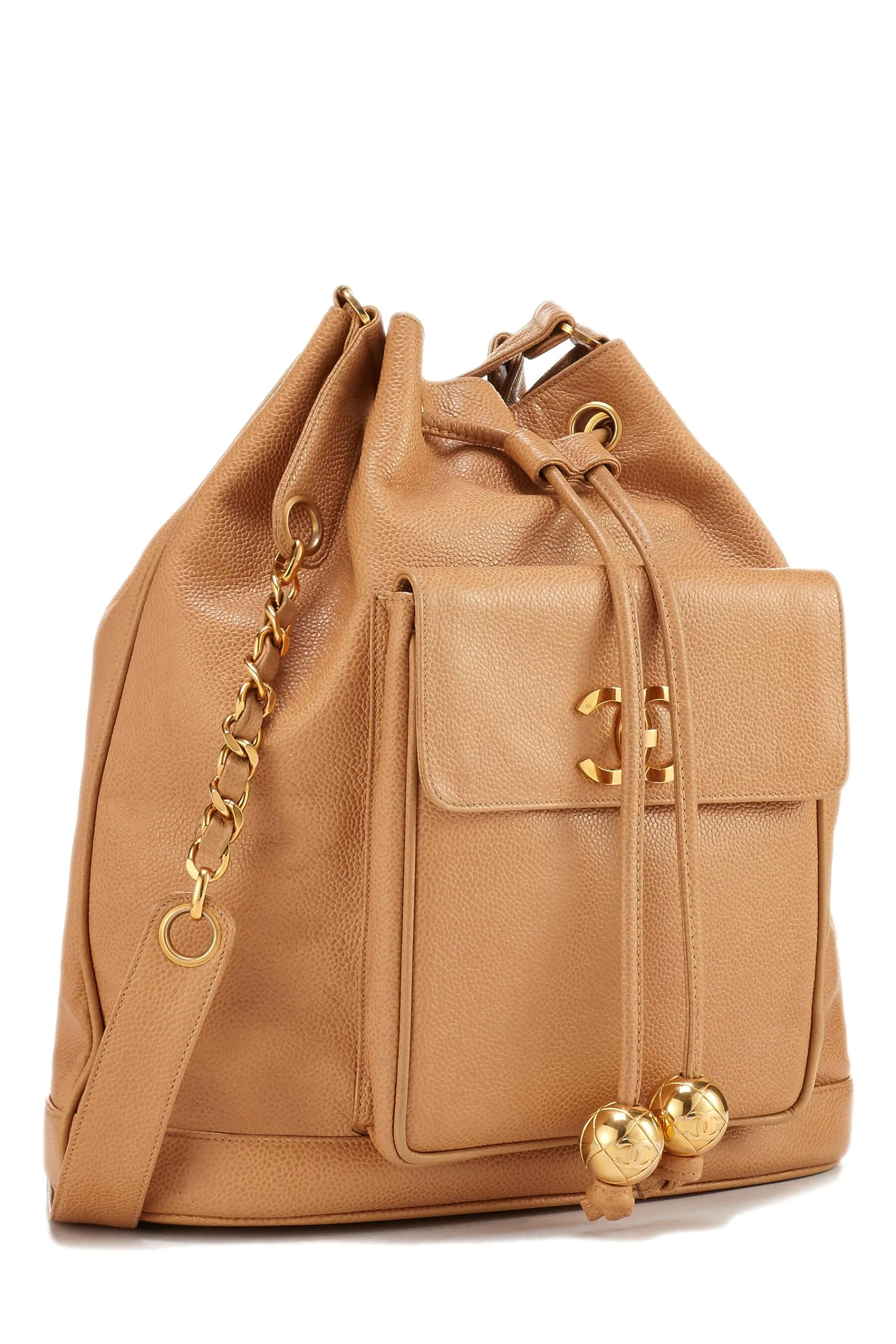 Chanel,  Beige Caviar Bucket Bag Large, Beige