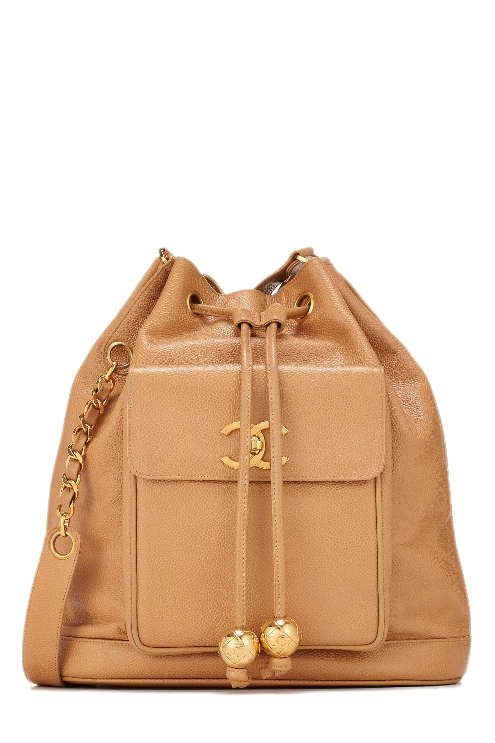 Chanel,  Beige Caviar Bucket Bag Large, Beige