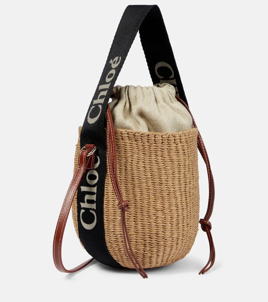 Chloe Woody Mini leather-trimmed bucket bag