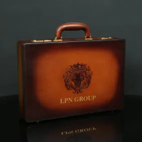 Customized Golden Initials on Tan Leather Laptop Briefcase by Brune & Bareskin