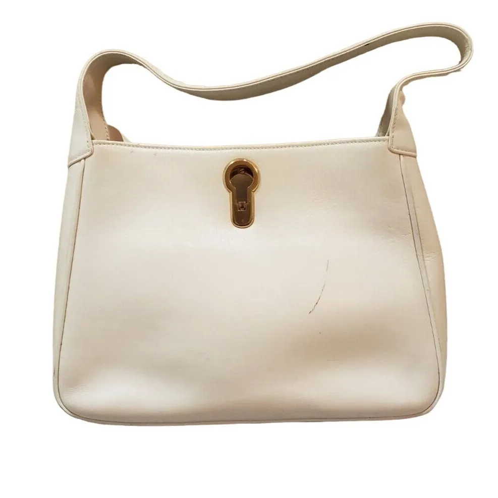 Early G Gucci White & Ivory Leather Padlock Hobo w Gold Clasp