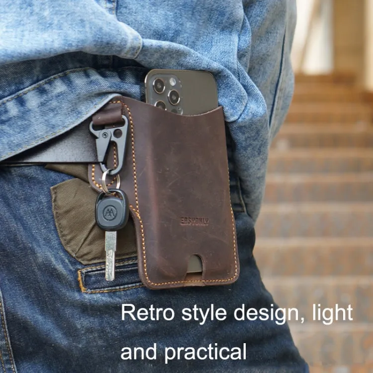EASYONLY ZPYB018 Leather Outdoor Sports Phone Pocket With Cover(Coffee)