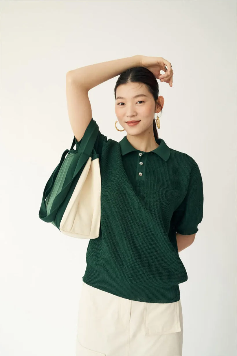 Knit Pleated 2-Way Shopper Bag made from Recycled Ocean Plastic - Bijarim Green
