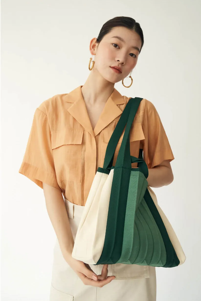 Knit Pleated 2-Way Shopper Bag made from Recycled Ocean Plastic - Bijarim Green
