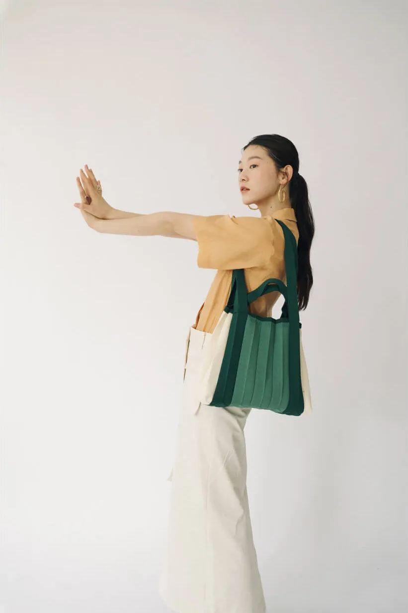Knit Pleated 2-Way Shopper Bag made from Recycled Ocean Plastic - Bijarim Green