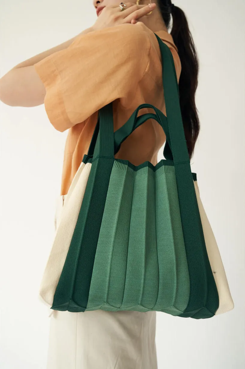 Knit Pleated 2-Way Shopper Bag made from Recycled Ocean Plastic - Bijarim Green