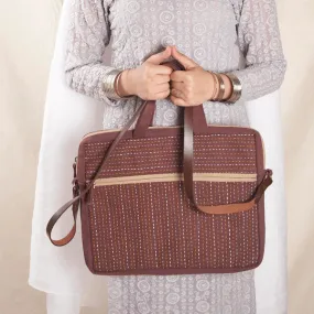 Laptop Bag - Brown Canvas with Kantha/Sujha