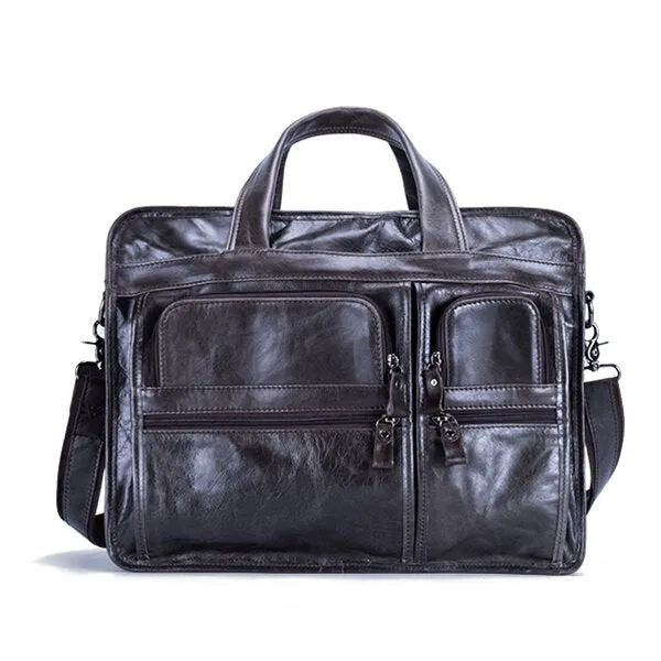 Men Genuine Leather Business Large Capacity 13.3 Inch Laptop Bag Handbag Briefcase