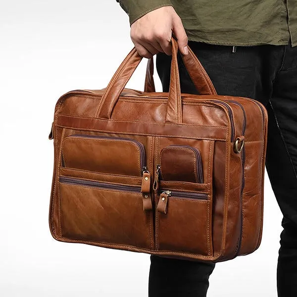 Men Genuine Leather Business Large Capacity 13.3 Inch Laptop Bag Handbag Briefcase