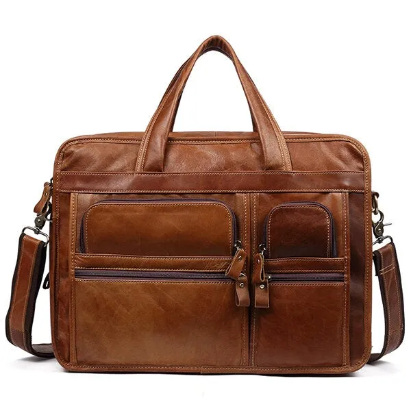 Men Genuine Leather Business Large Capacity 13.3 Inch Laptop Bag Handbag Briefcase
