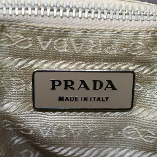 Prada Xl Hobo Style Shoulder Purse Champagne Nylon And Brown Leather With Chrome Hardware Satchel