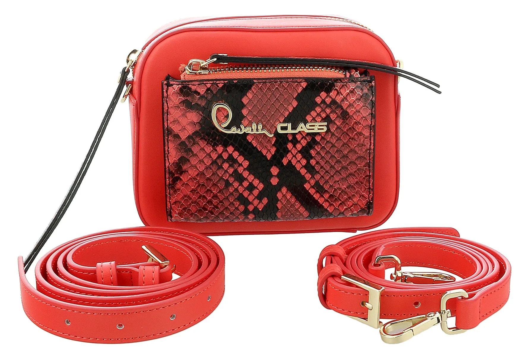 Roberto Cavalli Class Coral Snakeskin Textured Susan Small Belt Bag / Shoulder Bag