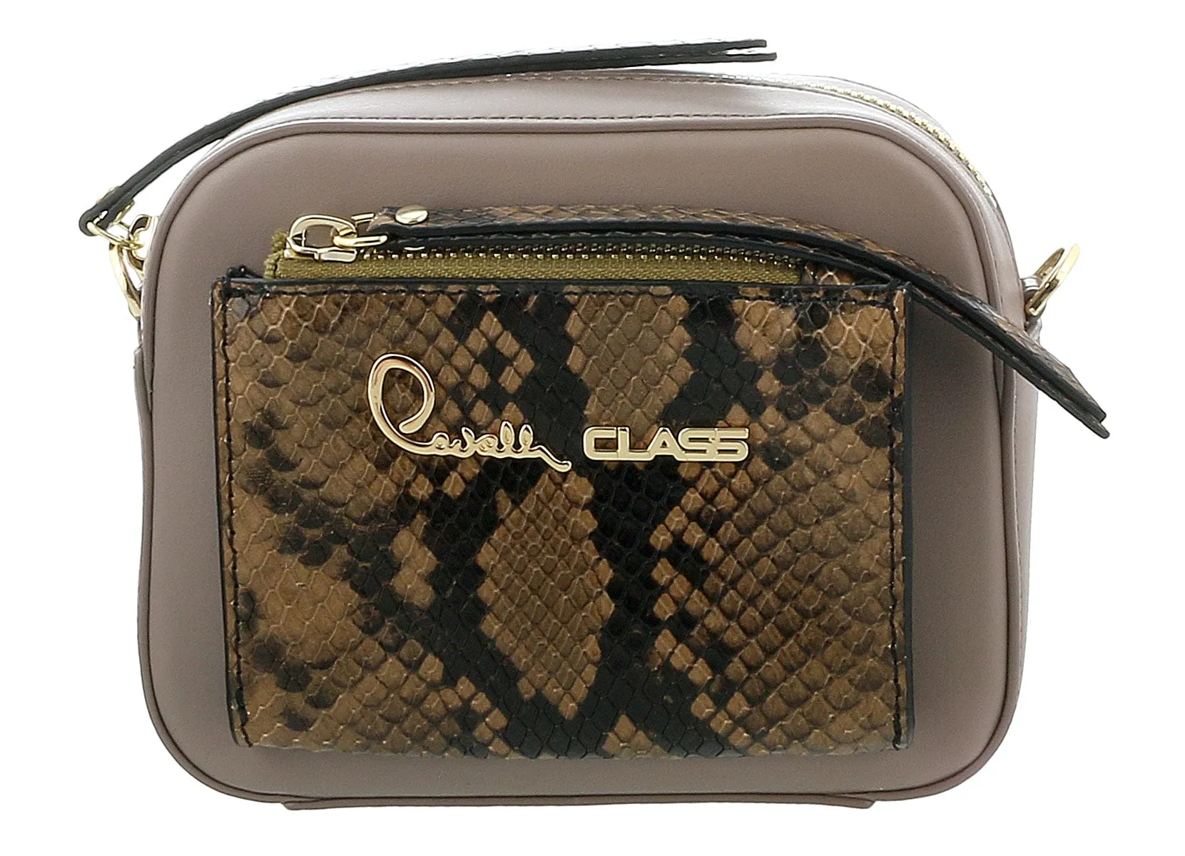 Roberto Cavalli Class Taupe Snakeskin Textured Susan Small Belt Bag / Shoulder Bag