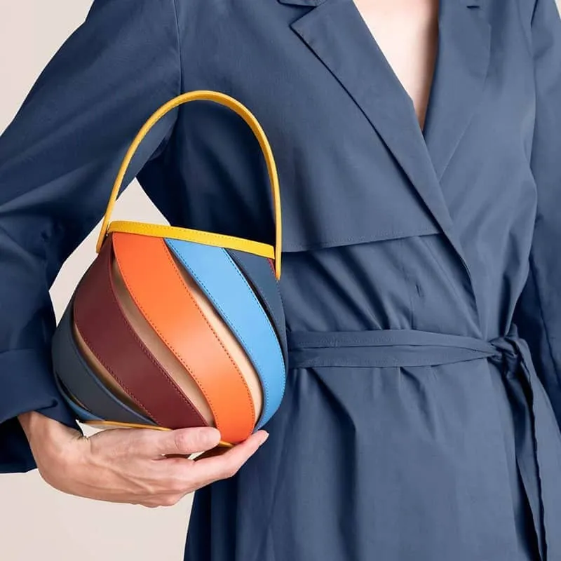 Splicing bucket bag contrasting color PU handbag