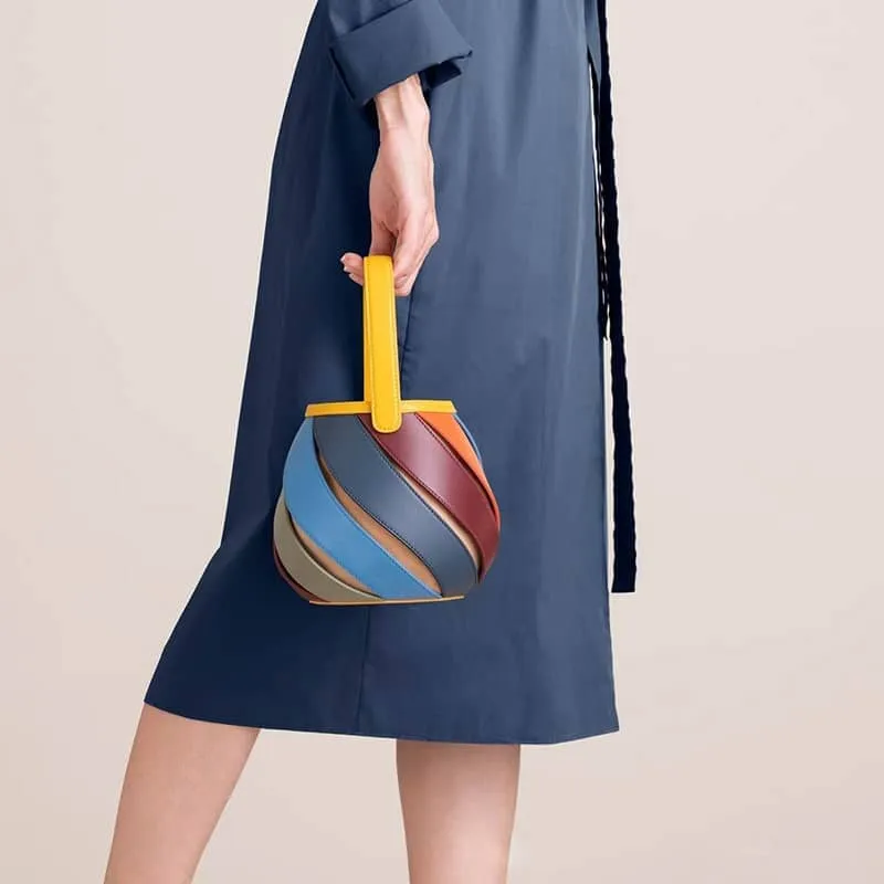 Splicing bucket bag contrasting color PU handbag