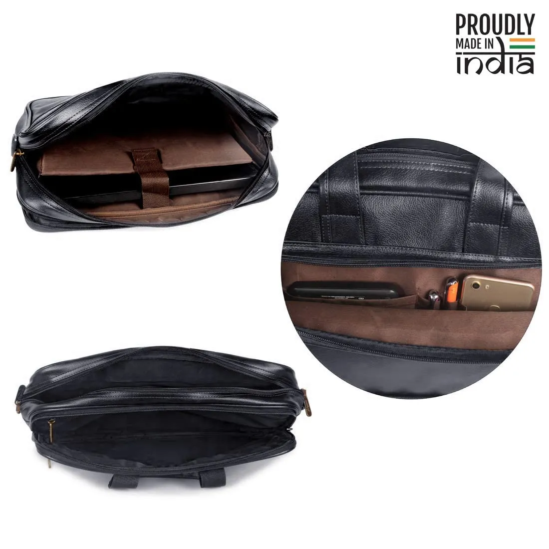 THE CLOWNFISH Unisex 11 Litre Faux Leather 15.6 Inch Laptop Messenger Bag Briefcase (Black)