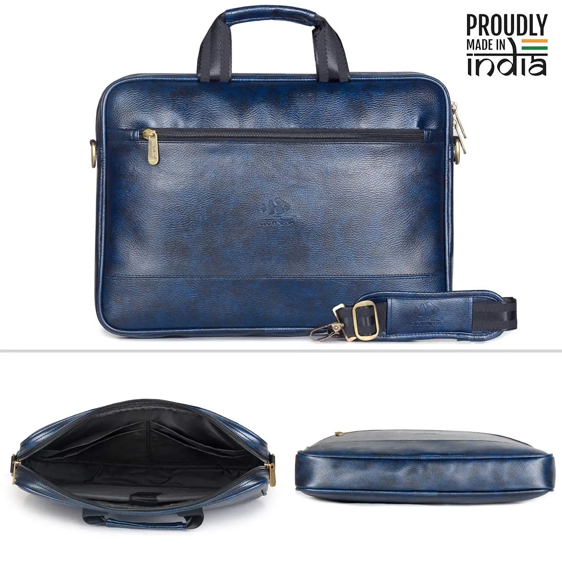 THE CLOWNFISH Unisex Biz Faux Leather 14 Inch Laptop Messenger Bag Briefcase (Blue)