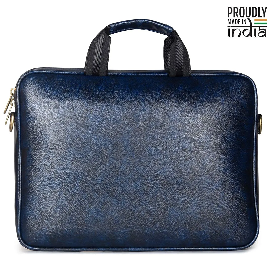 THE CLOWNFISH Unisex Biz Faux Leather 14 Inch Laptop Messenger Bag Briefcase (Blue)