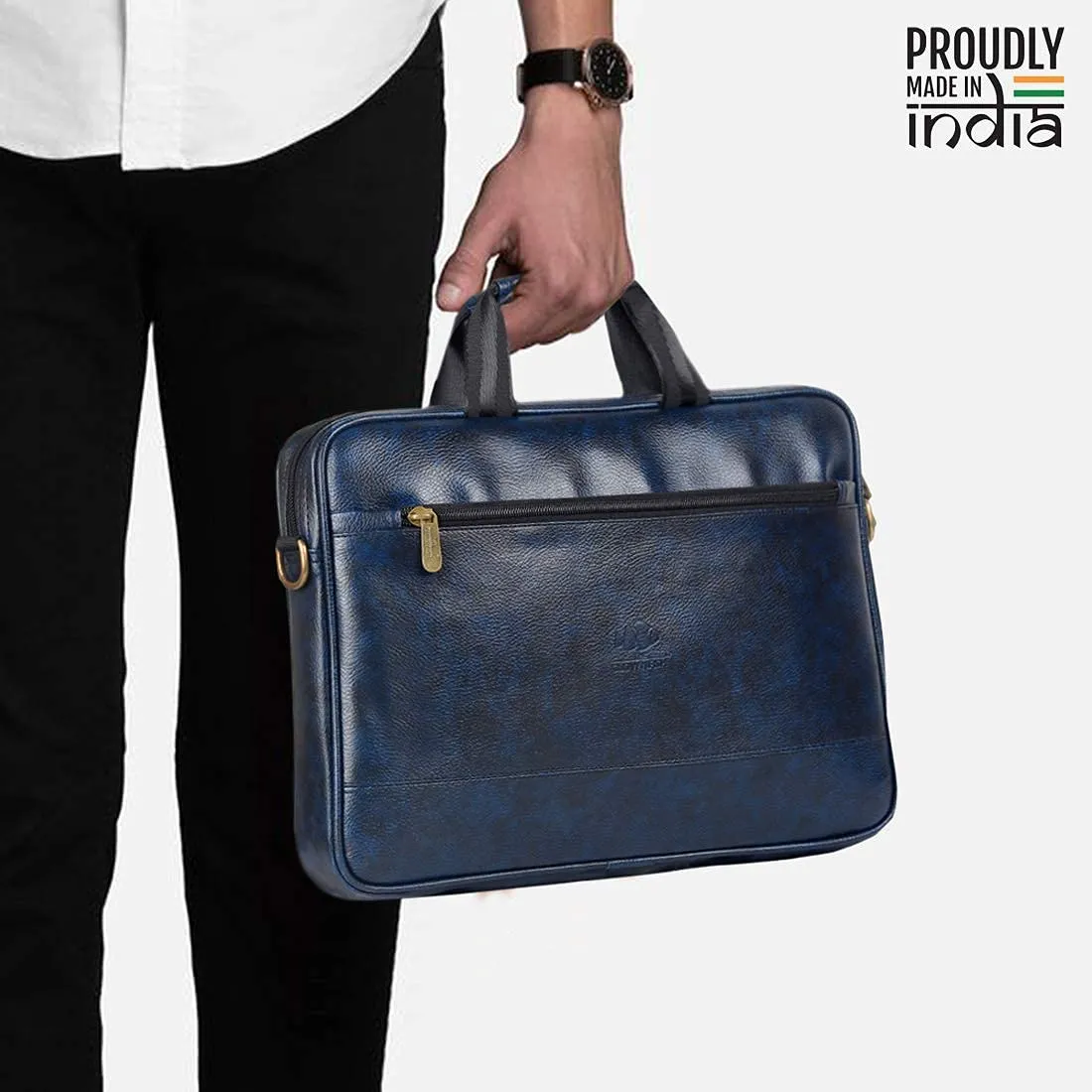 THE CLOWNFISH Unisex Biz Faux Leather 14 Inch Laptop Messenger Bag Briefcase (Blue)