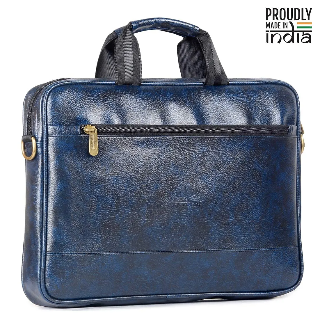 THE CLOWNFISH Unisex Biz Faux Leather 14 Inch Laptop Messenger Bag Briefcase (Blue)