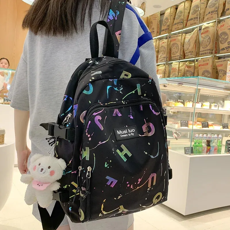 UAKISS  -  Girl Color Travel School Bag Women Nylon Student Backpack Trendy Ladies Leisure Book Bags Female Laptop College Backpack Fashion