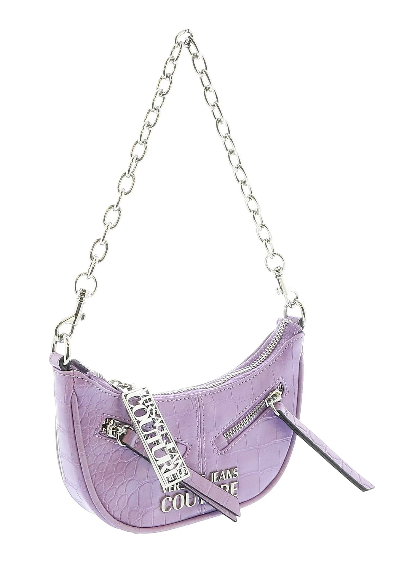 Versace Jeans Couture Lilac Half Moon  Embossed Zipper Hobo Bag
