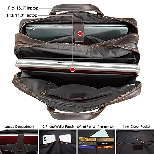Vintage Leather Briefcase 17 Inch Laptop Case For Business Travel