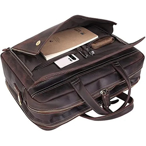 Vintage Leather Briefcase 17 Inch Laptop Case For Business Travel
