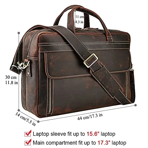 Vintage Leather Briefcase 17 Inch Laptop Case For Business Travel