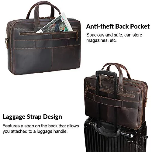 Vintage Leather Briefcase 17 Inch Laptop Case For Business Travel