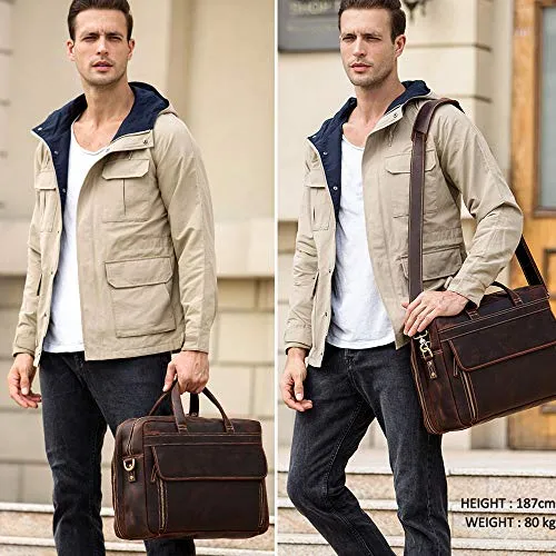 Vintage Leather Briefcase 17 Inch Laptop Case For Business Travel
