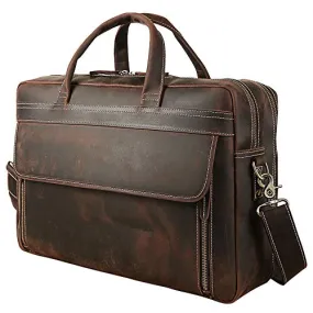 Vintage Leather Briefcase 17 Inch Laptop Case For Business Travel
