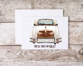 Wedding Car with Suitcases - Greeting Card